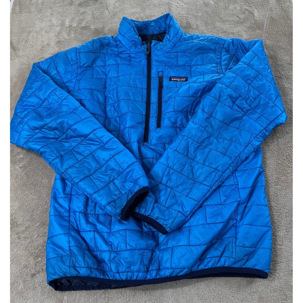 Patagonia Nano Puff Pullover 1/4 Men Size Medium Blue Puffer Quilted EUC